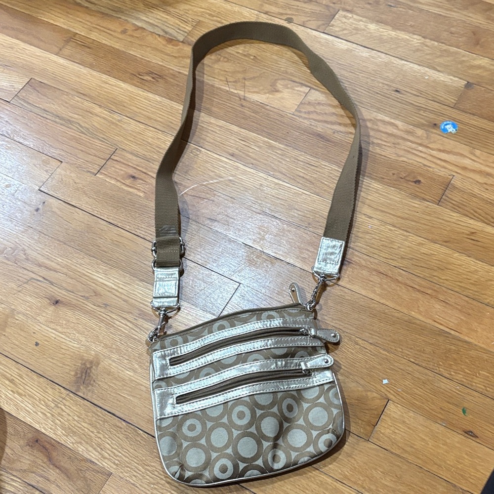 Coach style Khaki and Gold Signature Crossbody Bag
